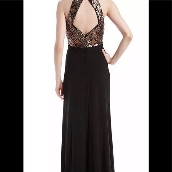 Women’s Formal Dress Size 12 NW Black & Gold Prom Evening Sequined Bodice Gown - Picture 3 of 6